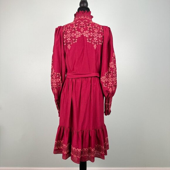 Kobi Halperin Cheryl Ruffle Trim Floral Embroidered Statement Belt Dress NWT - Picture 6 of 12